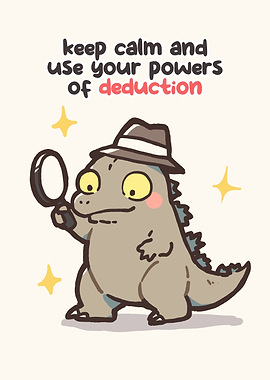 Cute Dinosaur Detective with Magnifying Glass
