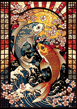 Koi Fish and Cherry Blossoms