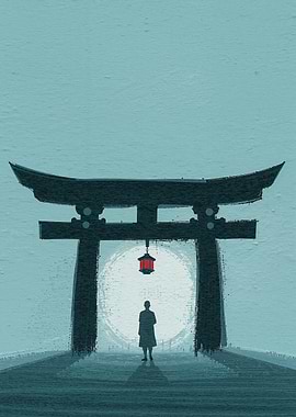 Silhouette Under Torii Gate