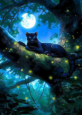Black Panther in Moonlit Forest