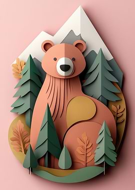 Paper Cutout Bear in Forest Scene