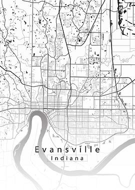 Evansville Indiana City Map white