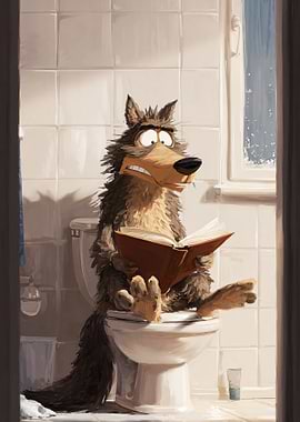 Wolf Reading on Toilet