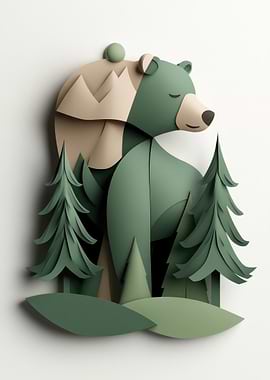 Paper Cutout Bear in Forest