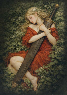 Fallen Warrior Maiden with Sword