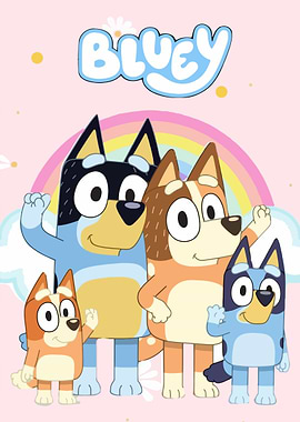 Bluey Family with Rainbow