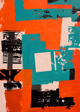 Abstract Collage with Orange and Teal