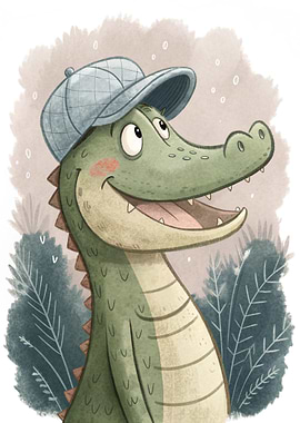 Cartoon Alligator Wearing a Hat