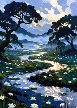 Serene Water Lily Pond Landscape