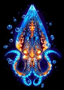 Bioluminescent Squid in Deep Sea