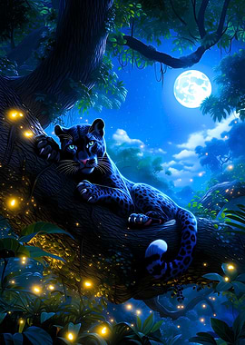 Black Panther in a Moonlit Forest