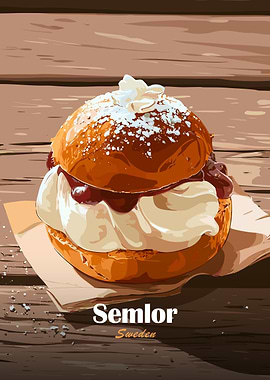 Semlor pastry with jam and cream