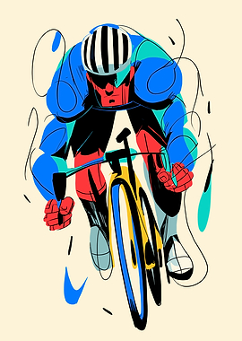 Cyclist in motion with bold colors