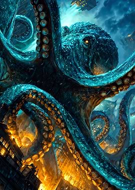 Giant Octopus City Sci-Fi Attack