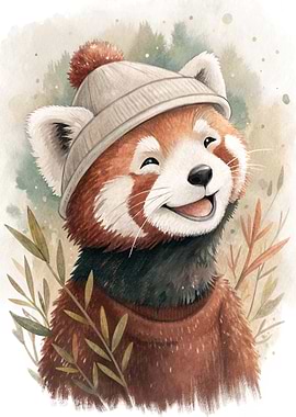 Cute Red Panda Wearing a Beanie