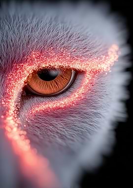 Close-up of a Wolf's Eye with Glowing Particles