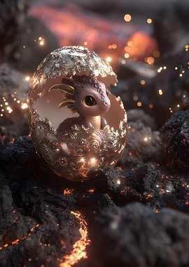 Baby Dragon Hatching from Ornate Egg