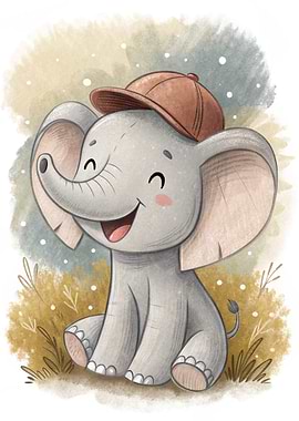 Cute Elephant Wearing a Cap