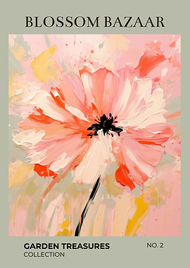 Blossom Bazaar Garden Treasures | Coral Bloom Watercolor Botanical Print