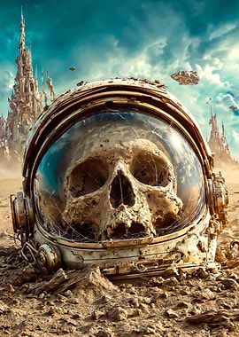 Astronaut Skull Deserted Alien City