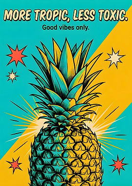 More Tropic Less Toxic Pineapple Pop Art Quote Poster