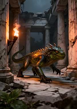 Fantasy Lizard in Ancient Ruins