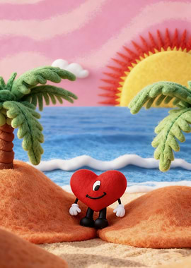 Heart character on a beach