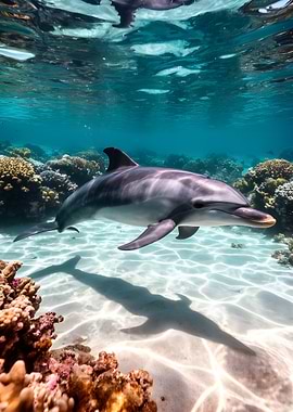 Dolphin swimming in clear ocean water