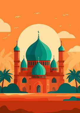 Islamic Mosque Sunset Ramadan Wall Art