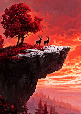 Deer on Cliff at Sunset