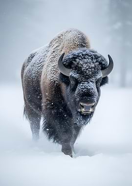 Bison in a Snowy Landscape