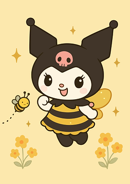 Kuromi as a Bee with Flowers