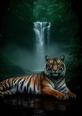 Tiger by a Waterfall