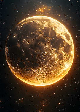 Golden Moon in Starry Sky