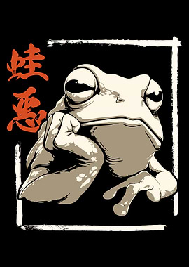 Japanese Frog Poster, Minimalist Anime Style Wall Art, Bold Graphic Illustration Print