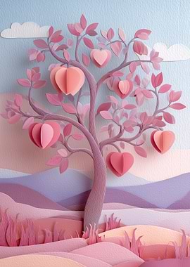 Papercraft Tree with Heart-Shaped Fruits