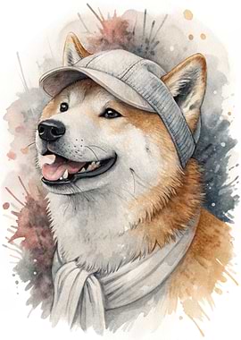 Shiba Inu Dog Wearing a Cap