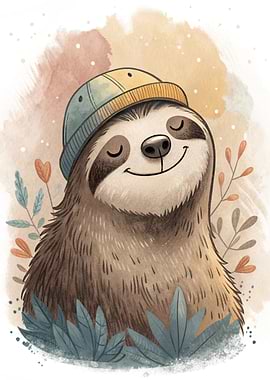Cute Sloth Wearing a Beanie