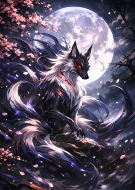 Mythical Fox Spirit Under the Moon