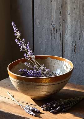 Lavender in a Rustic Bowl