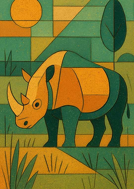Stylized Rhinoceros in Geometric Landscape
