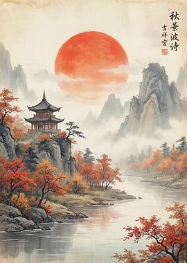 Autumn Pagoda Landscape