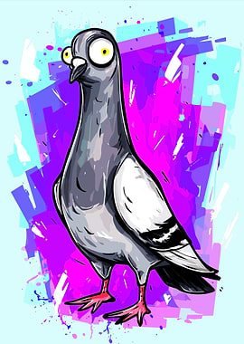 Cartoon Pigeon with Googly Eyes