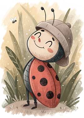 Cute Ladybug Character in a Hat
