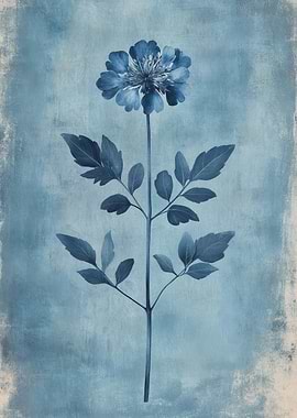 Blue Flower Cyanotype Art | Antique Wild Carrot Botanical Wall Art