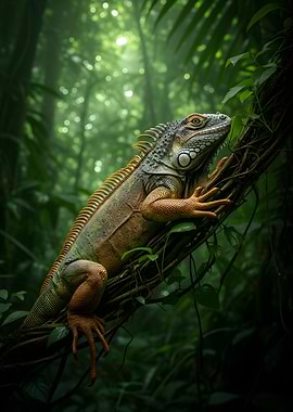 Iguana in a Lush Jungle