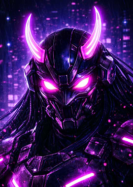 Cyberpunk Samurai with Neon Horns - Neon Ronin Poster (Cyber Samurai Edition)