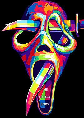 Scream Mask with Knives and Text