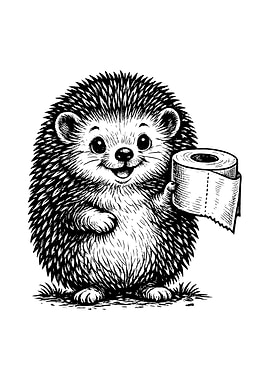 Cute Hedgehog Holding Toilet Paper