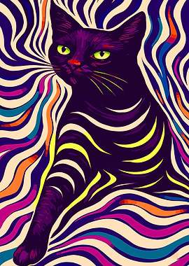 Psychedelic Black Cat Portrait